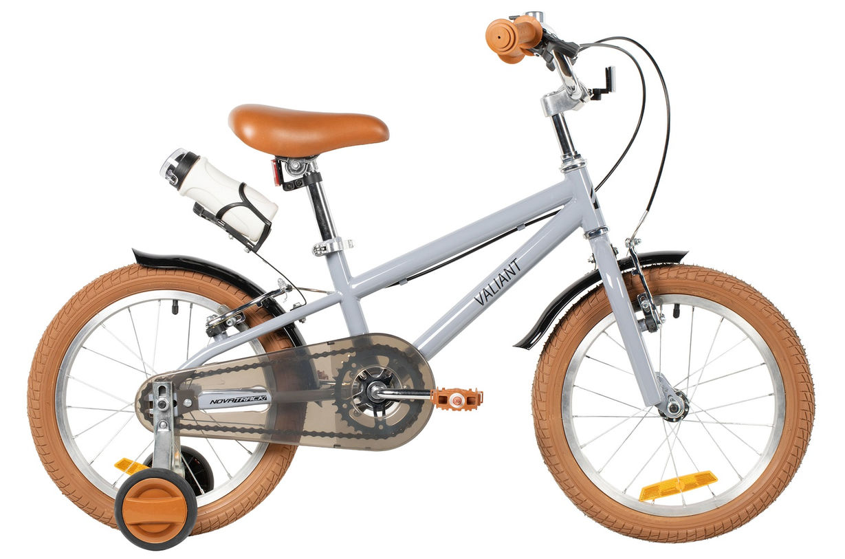 Велосипед NOVATRACK 18" VALIANT, сталь, серый, полная защита цепи, ручной передний и задний тормоз, крылья, флягодержатель, фляга для воды 183VALIANT.