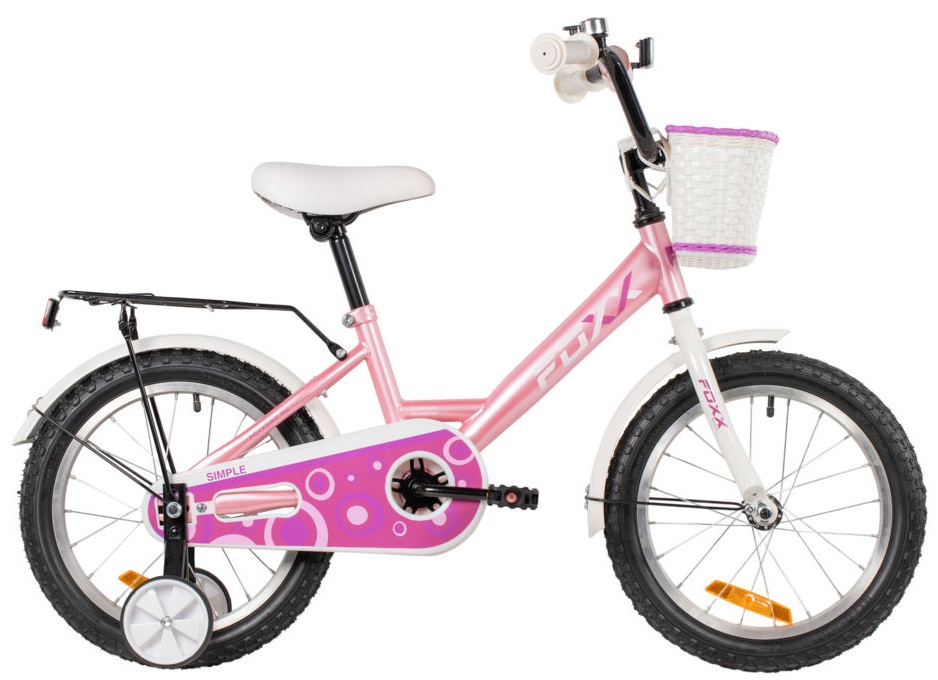 Велосипед FOXX 16" SIMPLE розовый, сталь, тормоз нож, крылья, багажник, полная защ.цепи, передняя корзина 164SIMPLE.PK6
