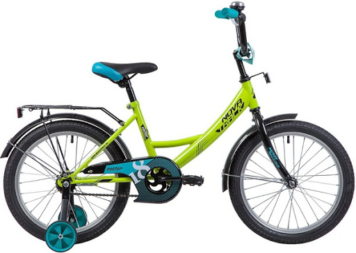 Велосипед NOVATRACK 18", VECTOR, салатовый, защита А-тип, тормоз нож., крылья и багажник чёрн.