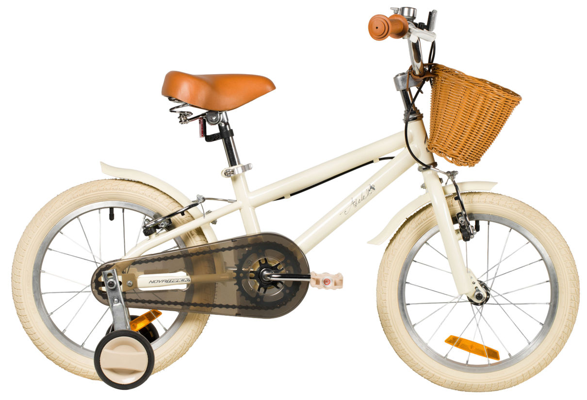 Велосипед NOVATRACK 16" ADELE, сталь, бежевый, полная защита цепи, ручной передний и задний тормоз, крылья, пер.корзина 163ADELE.BG6