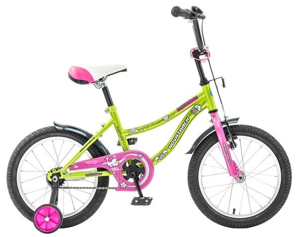 Велосипед NOVATRACK 16" NEPTUNE салатовый, тормоз нож, крылья корот, полная защ.цепи
