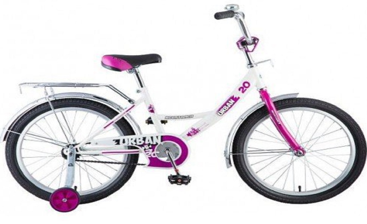 Велосипед NOVATRACK 20", URBAN, белый, защита А-тип, тормоз нож., крылья и багажник хром.