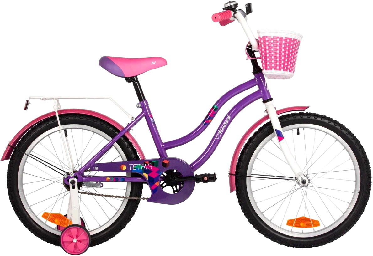 Велосипед NOVATRACK 20" TETRIS фиолетовый, тормоз нож, крылья цвет, багажник, корзина, защ.це 201TET