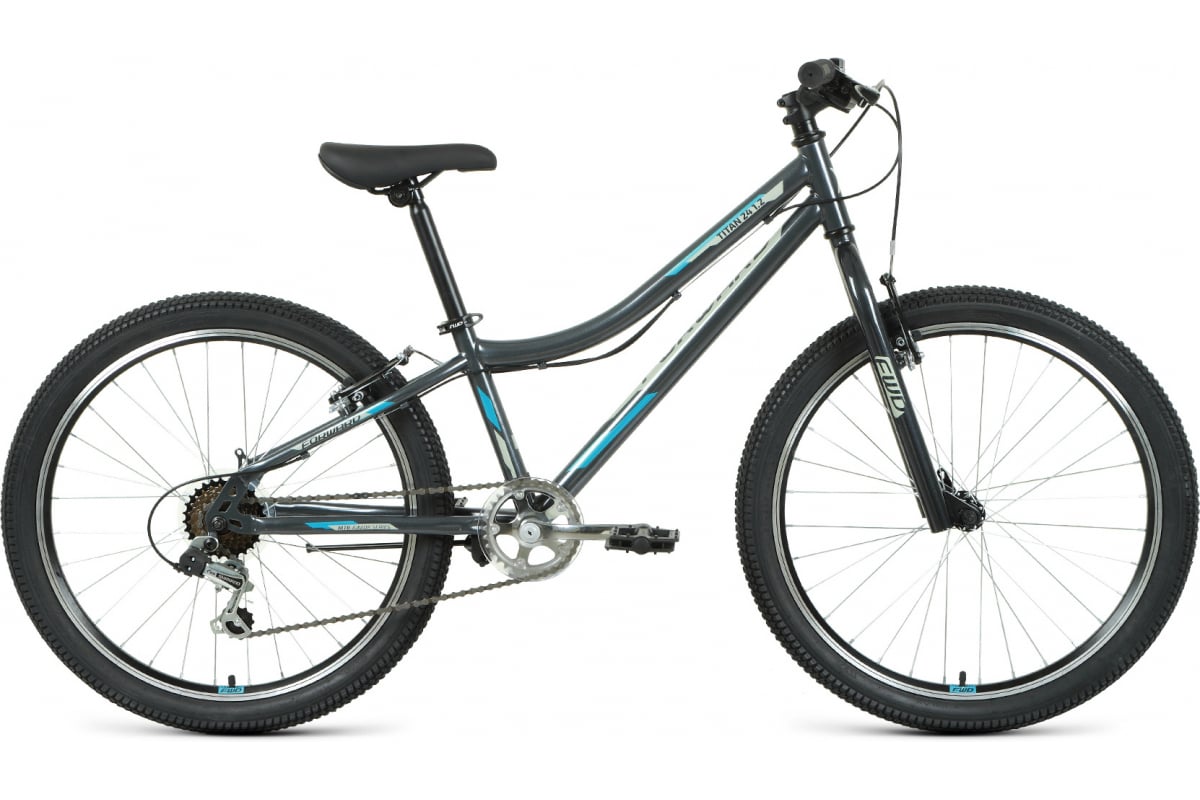 Велосипед FORWARD TITAN 24 1.0 (24" 6 ск. рост. 12") 2022, темно-серый/бирюзовый без щитков (в компл