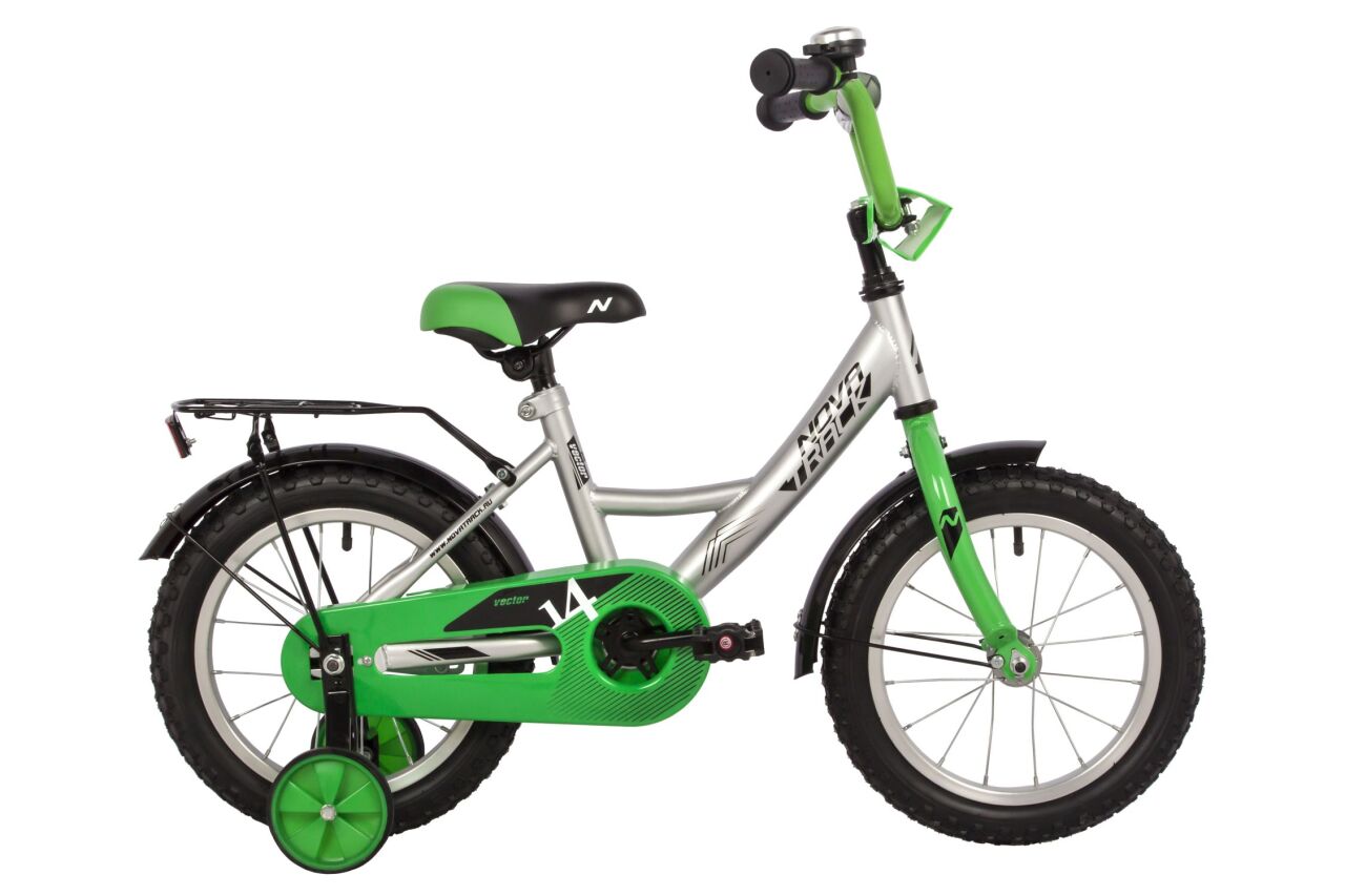 Велосипед NOVATRACK 14" VECTOR серебристый, тормоз нож, крылья, багажник, полная защ.цепи 143VECTOR.