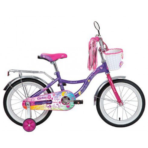 Велосипед 16", LITTLE GIRLZZ, фиолетовый, тормоз нож., пер.корзина, зеркало, крылья и багажник