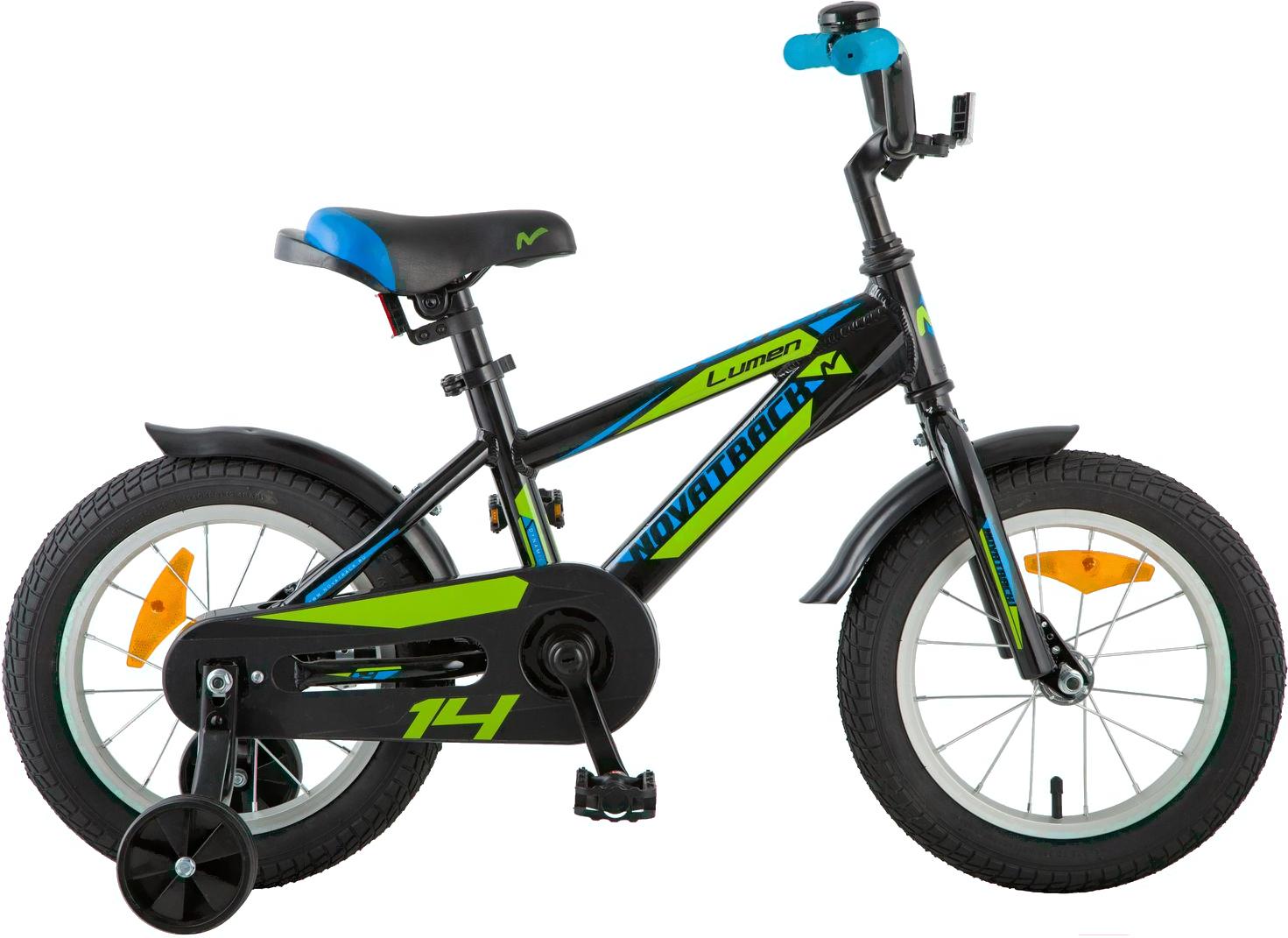 Велосипед NOVATRACK 14", LUMEN, алюм.,черный, тормоз нож, короткие крылья, нет багажника