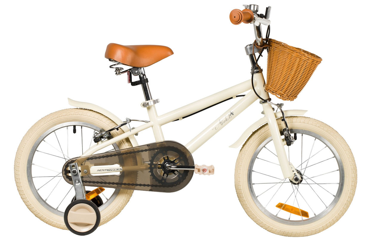 Велосипед NOVATRACK 14" ADELE, сталь, бежевый, полная защита цепи, ручной передний и задний тормоз, крылья, пер.корзина 143ADELE.BG6