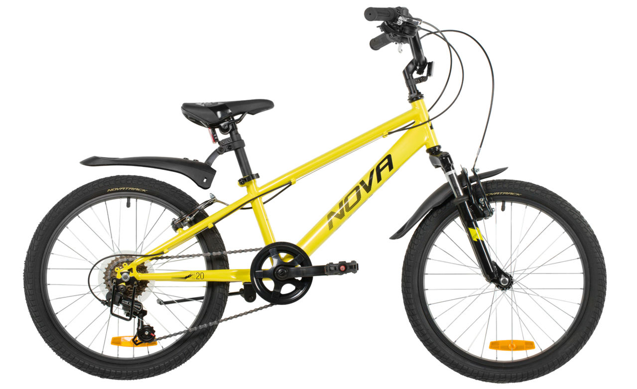 Велосипед NOVATRACK 20" POINTER жёлтый,  стальная рама, 6 скор., Shimano TY21/Microshift TS38, V- brake 20SH6V.POINTER.YL6