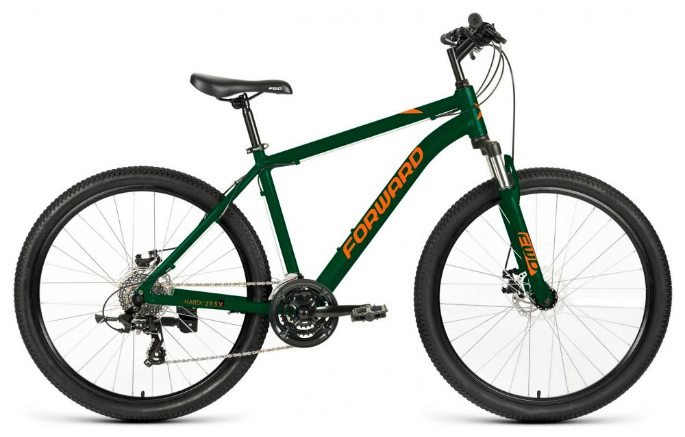 Велосипед FORWARD HARDI 27,5 X D (27,5" 24 ск. рост. 18") 2022, зеленый матовый/оранжевый, RBK22FW27
