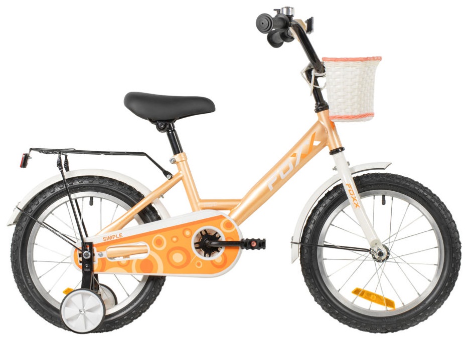 Велосипед FOXX 16" SIMPLE персиковый, сталь, тормоз нож, крылья, багажник, полная защ.цепи, передняя корзина 164SIMPLE.YE6