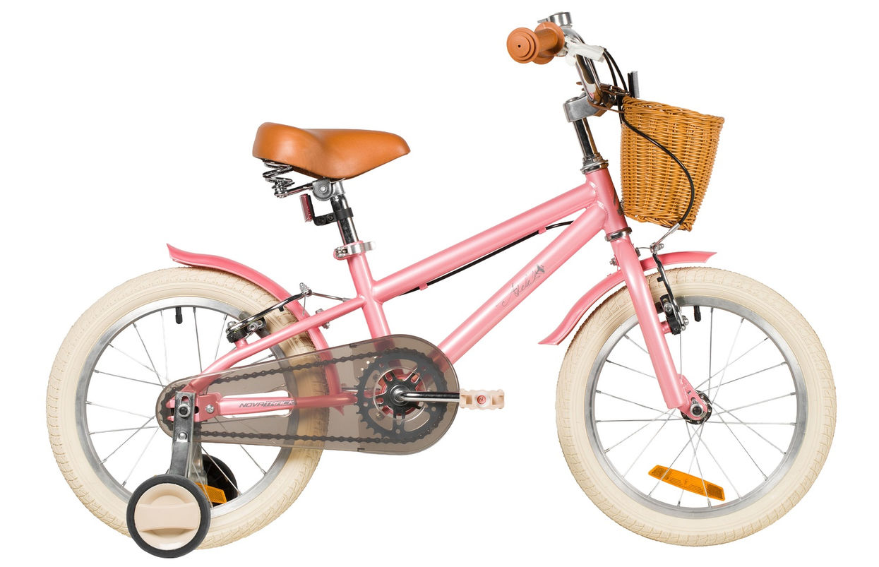Велосипед NOVATRACK 14" ADELE, сталь, розовый, полная защита цепи, ручной передний и задний тормоз, крылья, пер.корзина 143ADELE.PN6