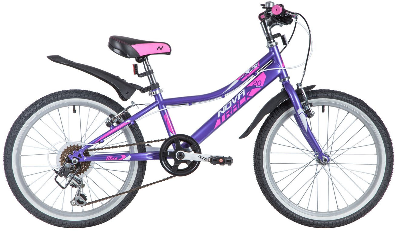 Велосипед NOVATRACK 20" ALICE фиолетовый,  стальная рама, 6 скор., Shimano TY21/Microshift TS38, V- brake тормоз 20SH6V.ALICE.VL21