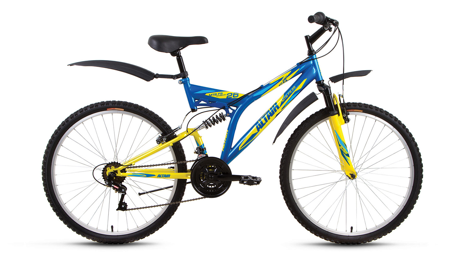 велосипед ALTAIR MTB FS 26 1.0 (26" 18ск рост 18") синий / желтый /, RBKN8SN6P008