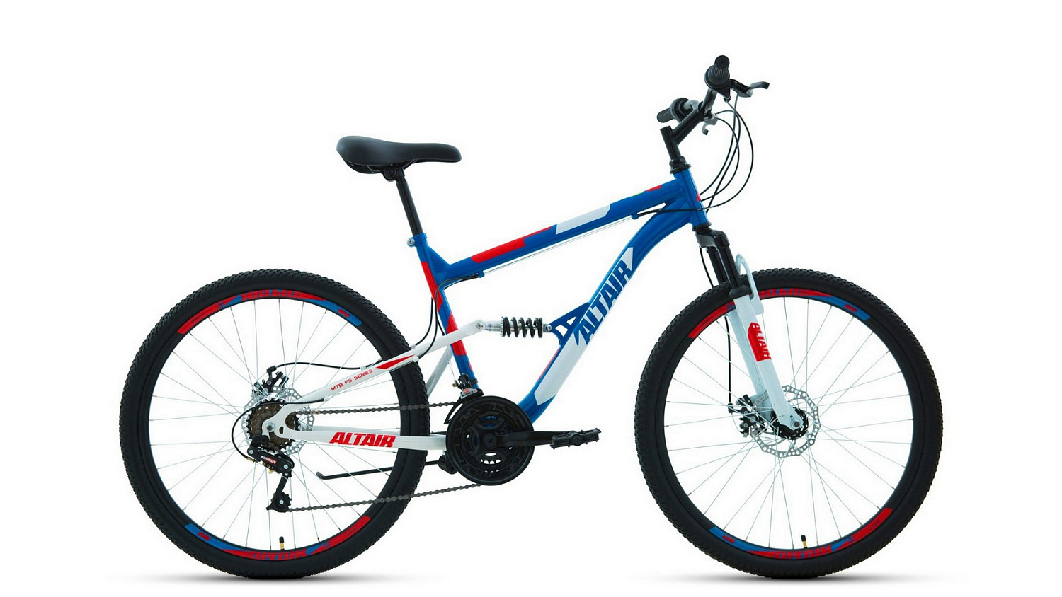 Велосипед ALTAIR MTB FS 26 2.0 disc (26" 18 ск. рост 16") 2020-2021, синий/красный, RBKT1F16E014 /87