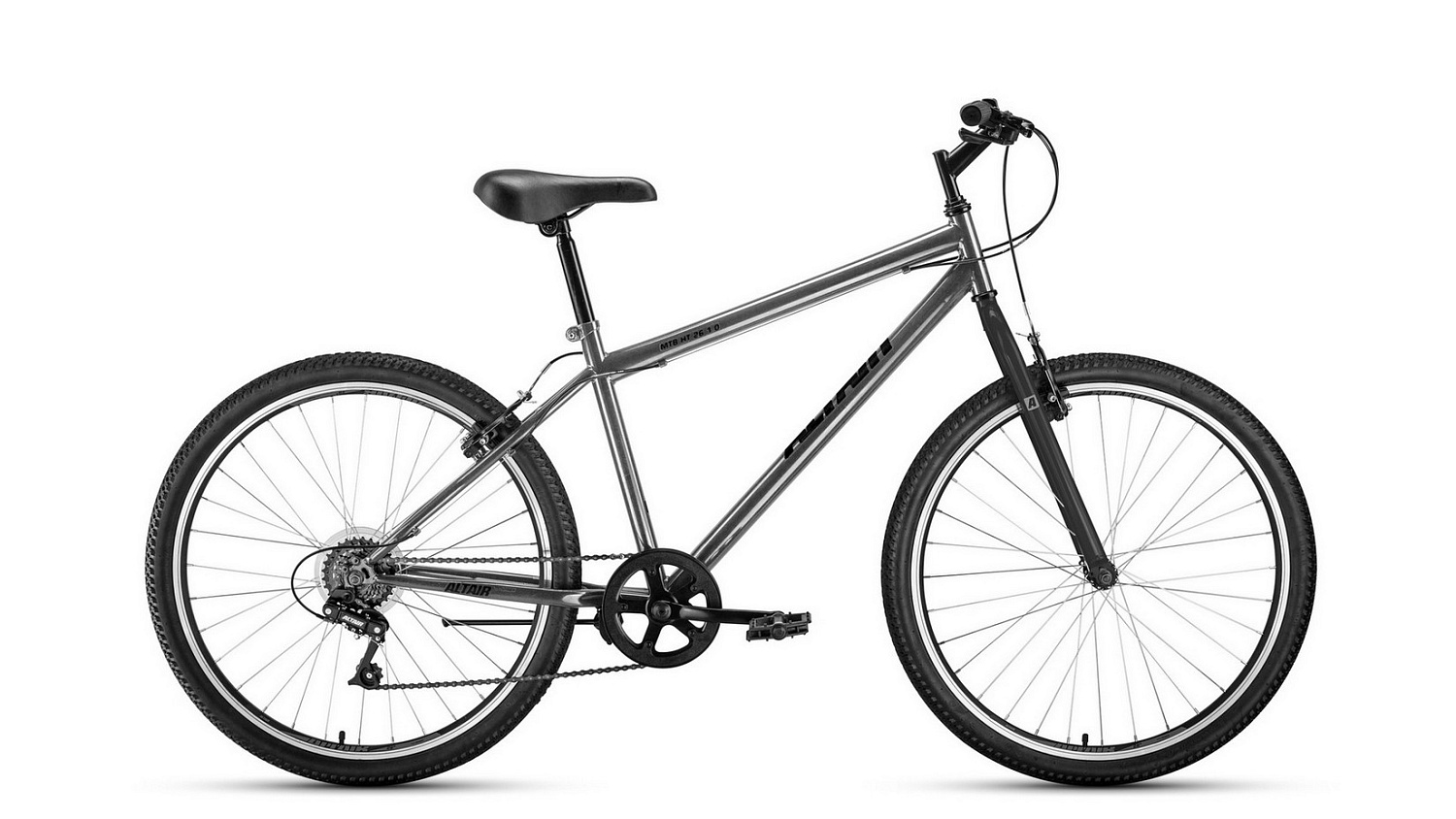 Велосипед ALTAIR MTB HT 26 1.0 (26" 7 ск. рост. 17") 2022, темно-серый/черный, RBK22AL26101