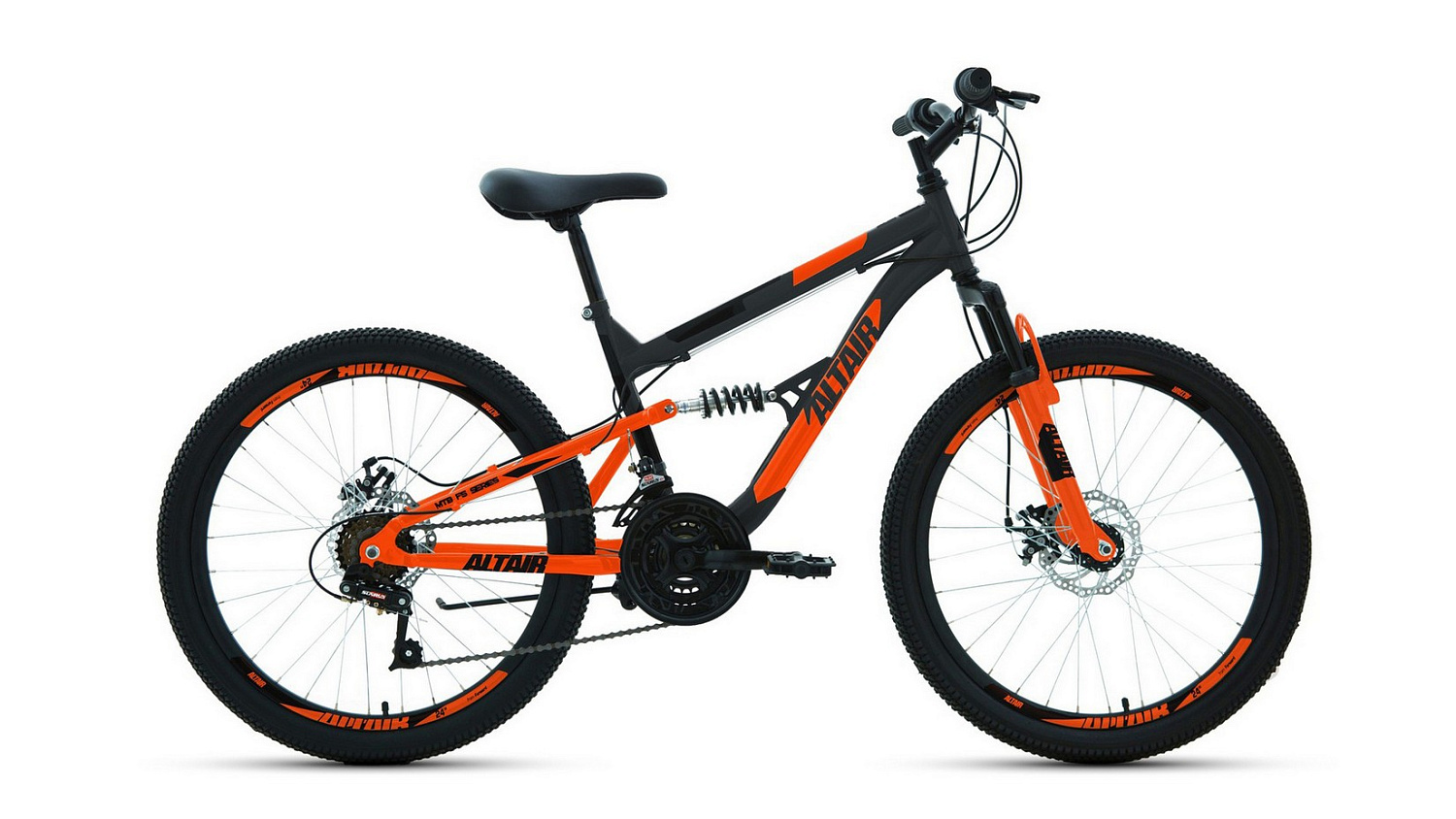Велосипед ALTAIR MTB FS 24 disc (24" 18 ск. рост 15") 2020-2021, темно-серый/оранжевый, RBKT1F14E005